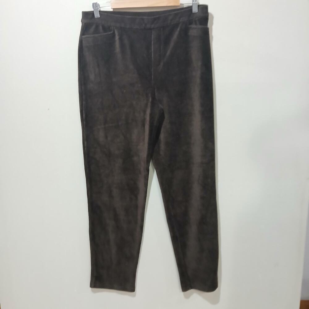 Susan Graver Pants Womens Medium Brown Velour Weekend Stretch Pull On Slim